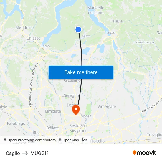 Caglio to Muggiò map