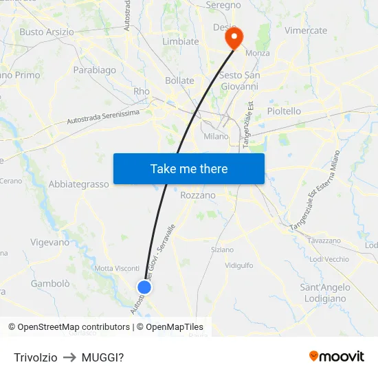 Trivolzio to Muggiò map