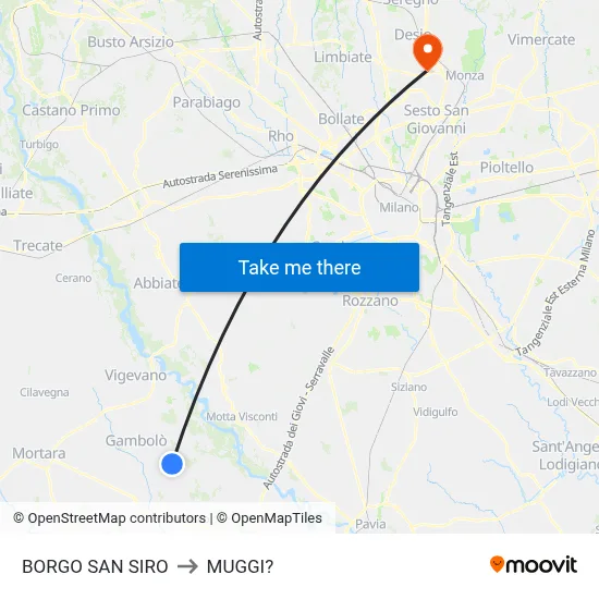 Borgo San Siro to Muggiò map