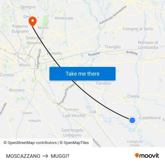 Moscazzano to Muggiò map
