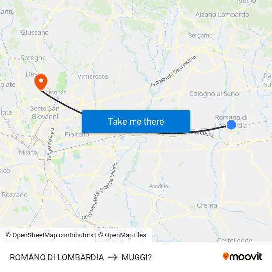 Romano di Lombardia to Muggiò map