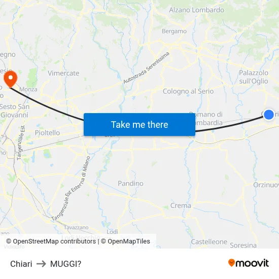 Chiari to Muggiò map