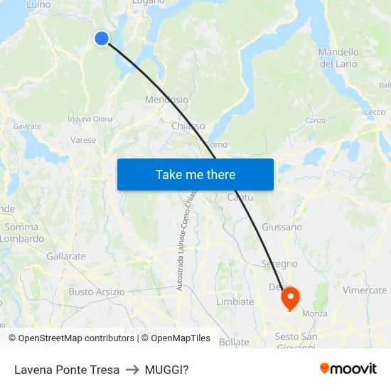 Lavena Ponte Tresa to Muggiò map