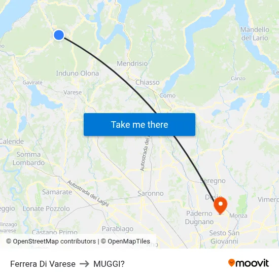 Ferrera Di Varese to Muggiò map