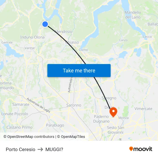 Porto Ceresio to Muggiò map