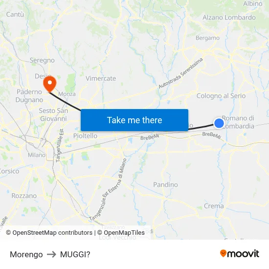 Morengo to Muggiò map