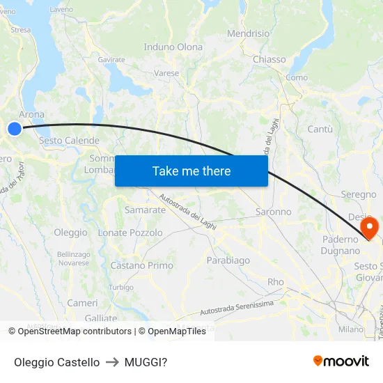 Oleggio Castello to Muggiò map