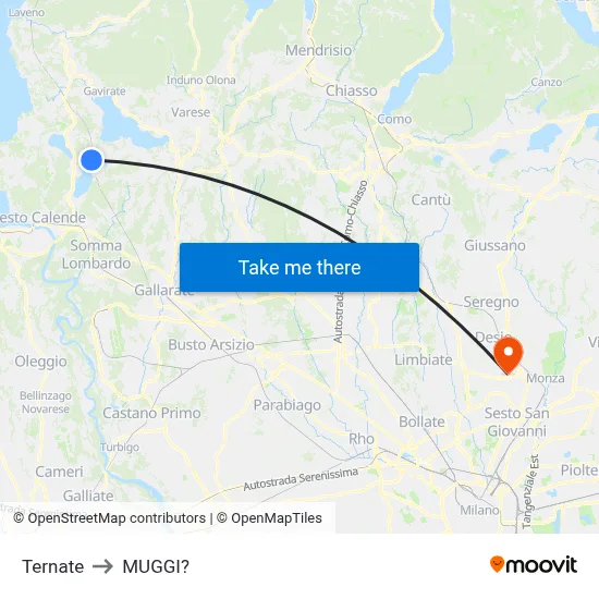 Ternate to Muggiò map
