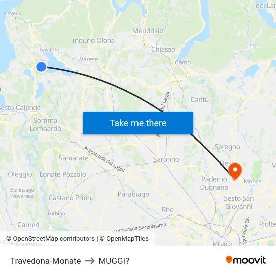 Travedona-Monate to Muggiò map