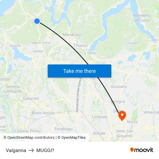 Valganna to Muggiò map