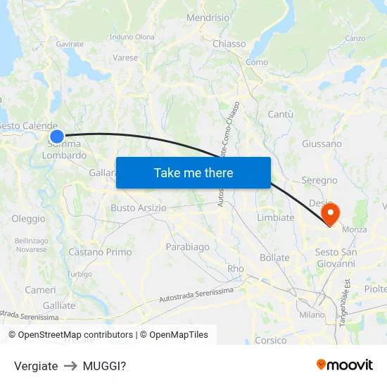 Vergiate to Muggiò map