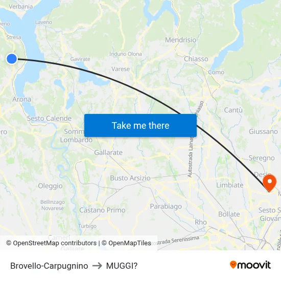 Brovello-Carpugnino to Muggiò map