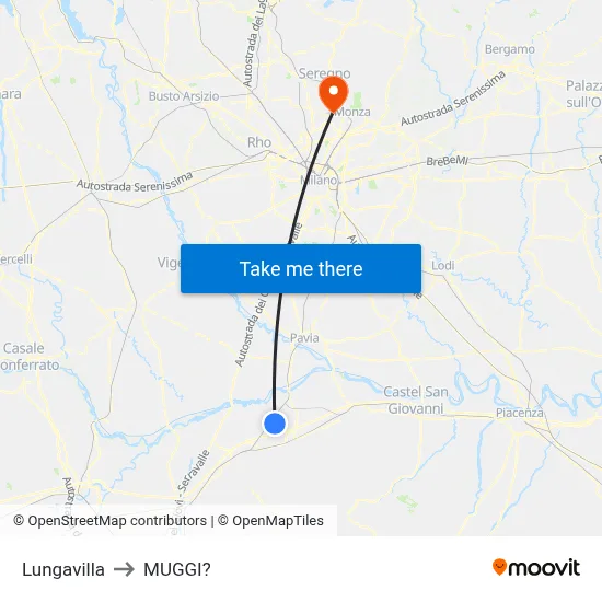 Lungavilla to Muggiò map