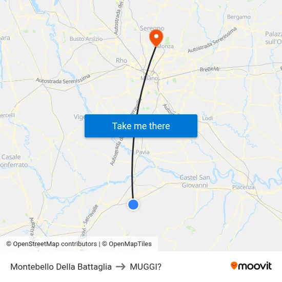 Montebello Della Battaglia to Muggiò map