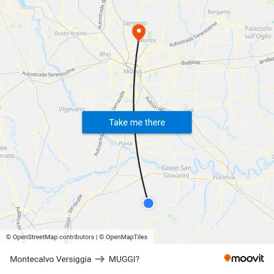 Montecalvo Versiggia to Muggiò map