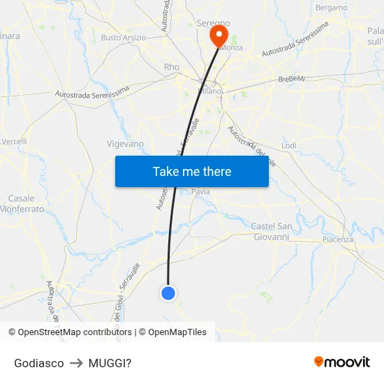 Godiasco to Muggiò map