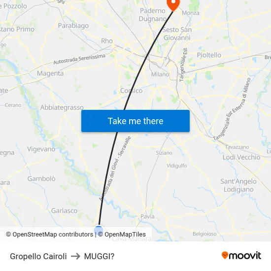 Gropello Cairoli to Muggiò map