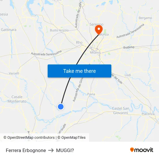 Ferrera Erbognone to Muggiò map