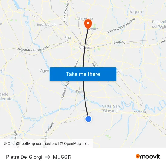 Pietra De' Giorgi to Muggiò map