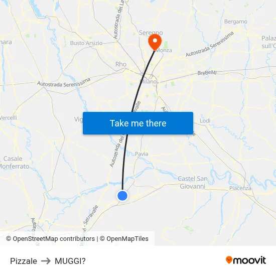 Pizzale to Muggiò map