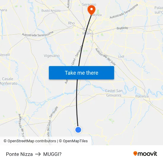 Ponte Nizza to Muggiò map