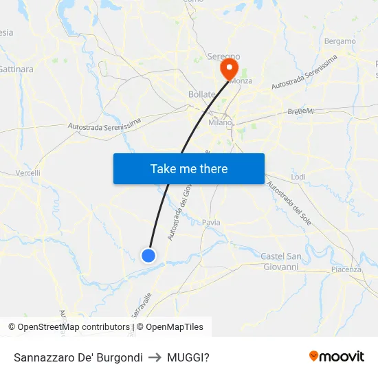 Sannazzaro De' Burgondi to Muggiò map