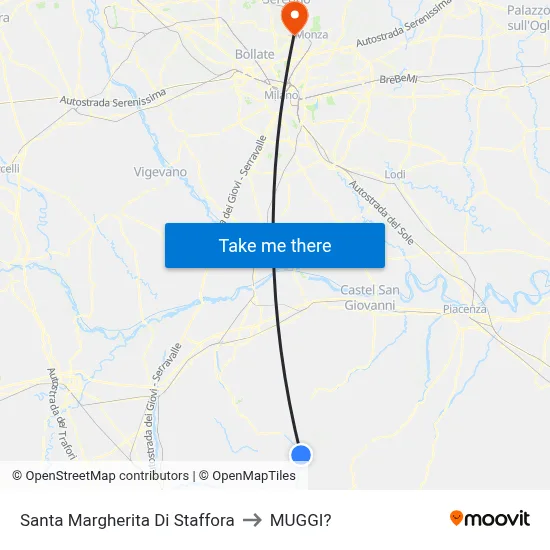 Santa Margherita di Staffora to Muggiò map