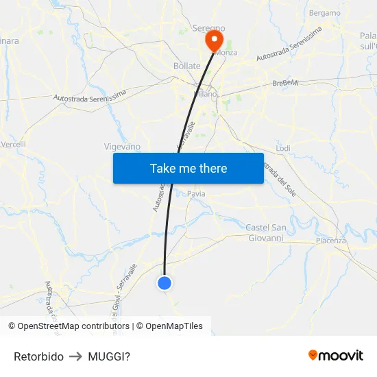 Retorbido to Muggiò map