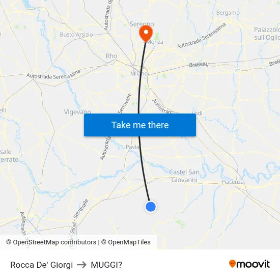 Rocca De' Giorgi to Muggiò map