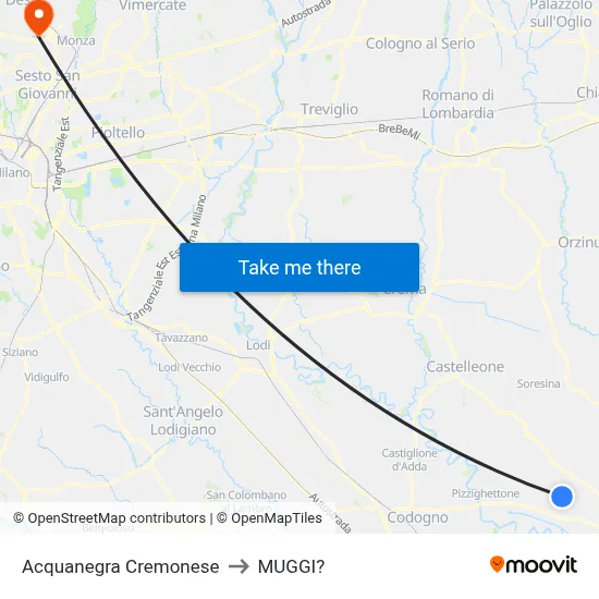 Acquanegra Cremonese to Muggiò map