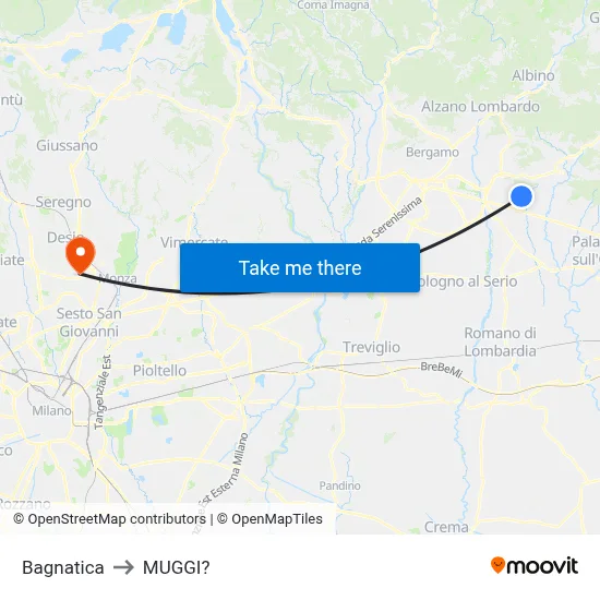 Bagnatica to Muggiò map