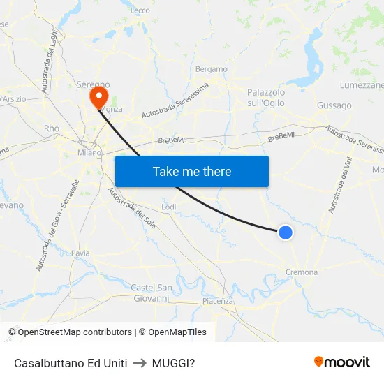 Casalbuttano Ed Uniti to Muggiò map