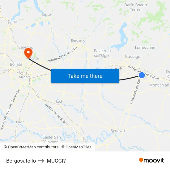 Borgosatollo to Muggiò map