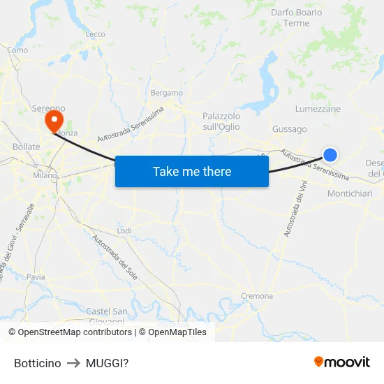 Botticino to Muggiò map