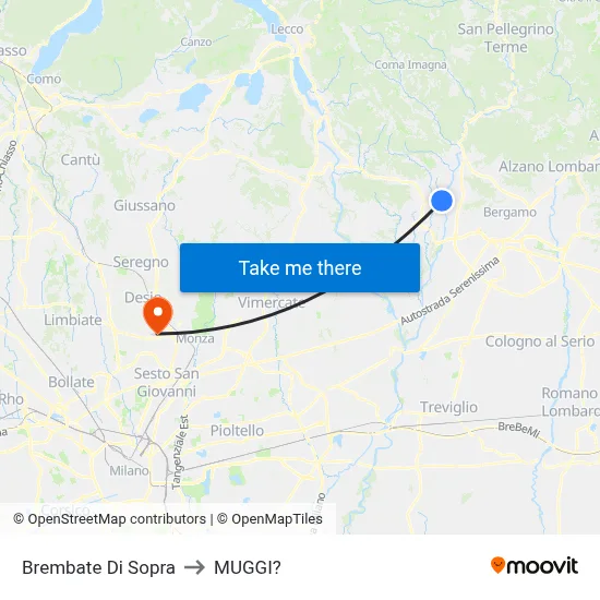 Brembate Di Sopra to Muggiò map