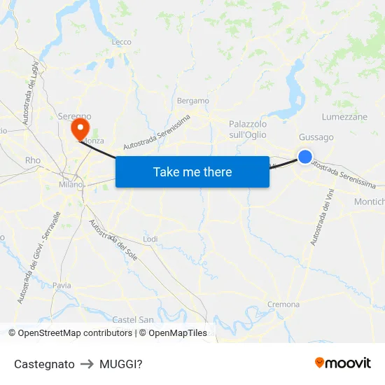 Castegnato to Muggiò map