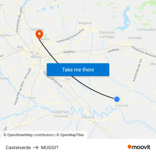 Castelverde to Muggiò map