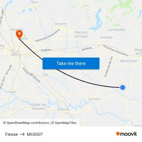 Fiesse to Muggiò map