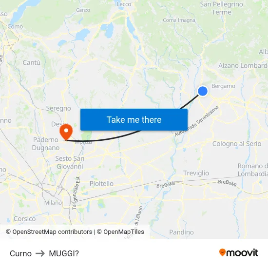 Curno to Muggiò map