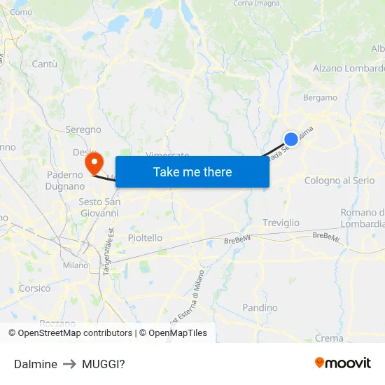 Dalmine to Muggiò map