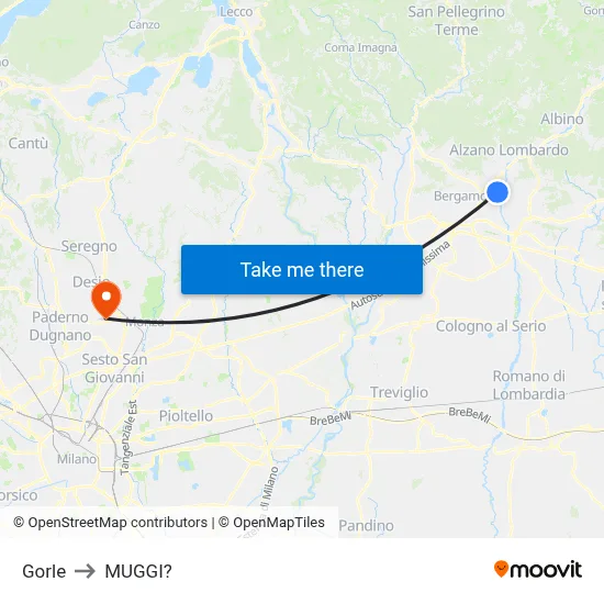 Gorle to Muggiò map