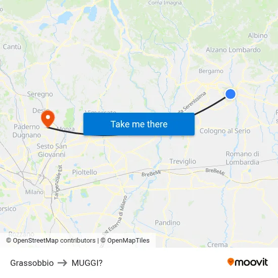 Grassobbio to Muggiò map