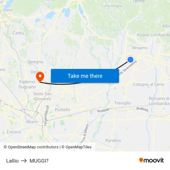 Lallio to Muggiò map