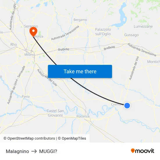 Malagnino to Muggiò map