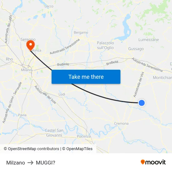 Milzano to Muggiò map