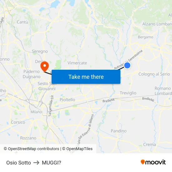 Osio Sotto to Muggiò map