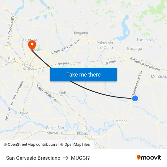 San Gervasio Bresciano to Muggiò map