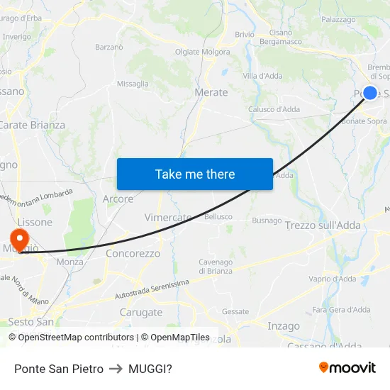 Saint Peter Bridge to Muggiò map