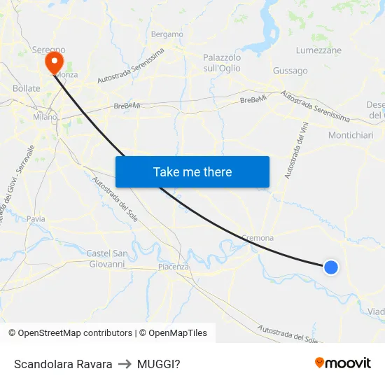 Scandolara Ravara to Muggiò map