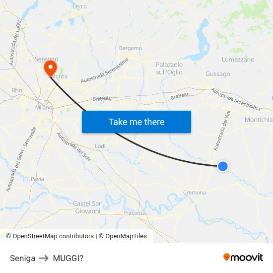 Seniga to Muggiò map